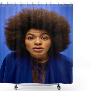 Personality  Stylish African American Woman With Curly Hairdomaking Comical Expressions. Shower Curtains