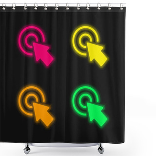 Personality  Arrow Pointing The Center Of A Circular Button Of Two Concentric Circles Four Color Glowing Neon Vector Icon Shower Curtains