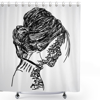 Personality  A Sketch Of The Girl With Words Written On Her Face On White Background Shower Curtains