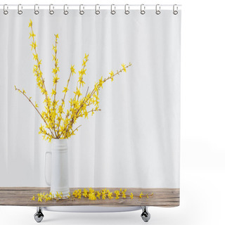 Personality  Spring Yellow Flowers In White Jug On White Background Shower Curtains