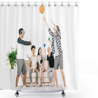 Personality  Multiethnic Friends In Virtual Reality Headsets Shower Curtains