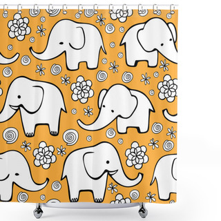 Personality  Cute Hand Drawn Elephants. Monochrome Vector Seamless Pattern. Shower Curtains