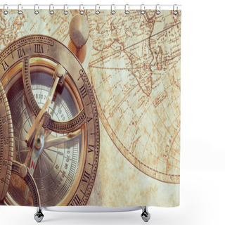 Personality  Old Compass Over Ancient Map Shower Curtains