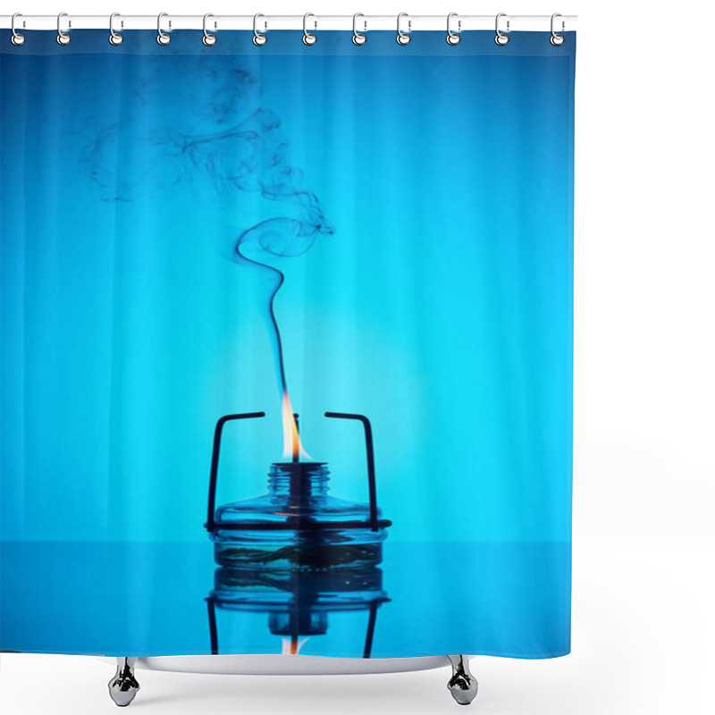 Personality  Chemical Heater With Fire And Smoke On Blue Shower Curtains