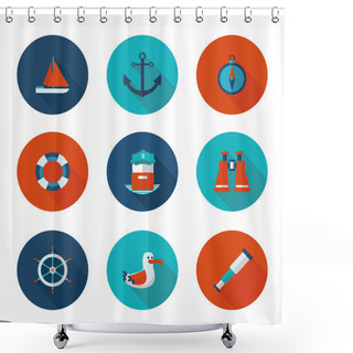 Personality  Flat Icons Yacht Club Shower Curtains