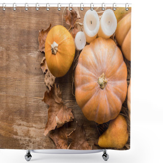 Personality  Pumpkins And Candles On Table Shower Curtains