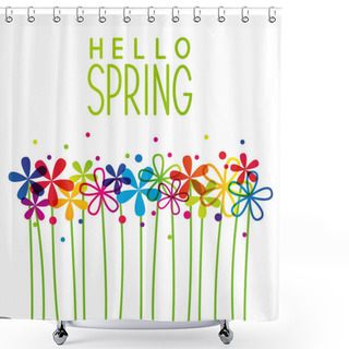 Personality  Hello Spring Rainbow Flowers Shower Curtains