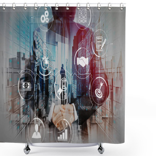 Personality  Business Process Management With Workflow Automation Diagram And Gears In Virtual Flowchart.businessman Hand Showing Leader On Server Background As Concept Shower Curtains