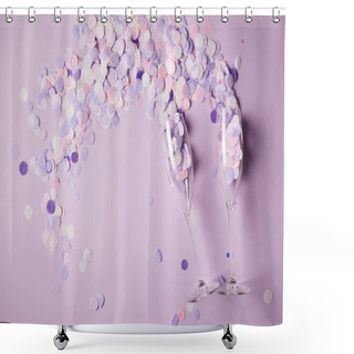 Personality  Top View Of Confetti Pieces And Empty Glasses On Surface Shower Curtains