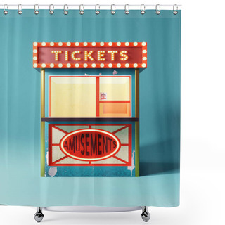 Personality  Vintage Ticket Sales Booth For Amusement Parks And Performance Events. 3D Illustration Shower Curtains