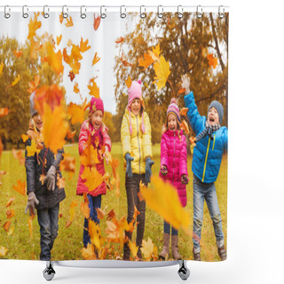 Personality  Happy Children Playing With Autumn Leaves In Park Shower Curtains