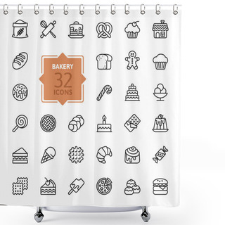 Personality  Bakery Icon Set - Outline Icon Collection, Vector Shower Curtains