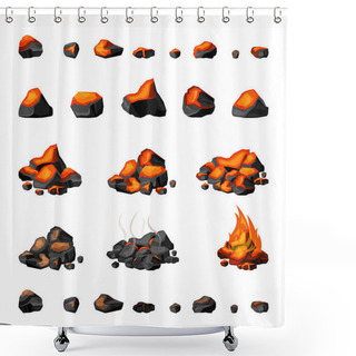 Personality  Fire Place Stones. Warm Hot Burning Coal Glowing Natural Energy. Vector Pictures Shower Curtains