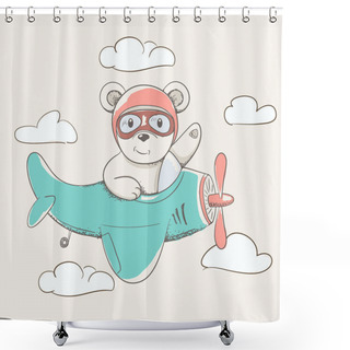 Personality  Cute Little Bear Fly Plane Shower Curtains