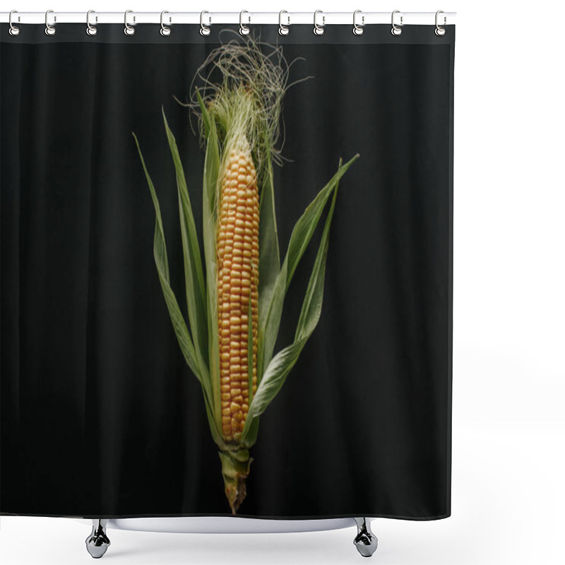 Personality  top view fresh ripe corn cob isolated on black shower curtains