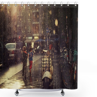 Personality  City In The Rain Shower Curtains