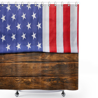 Personality  Top View Of Usa Flag On Wooden Brown Background With Copy Space Shower Curtains