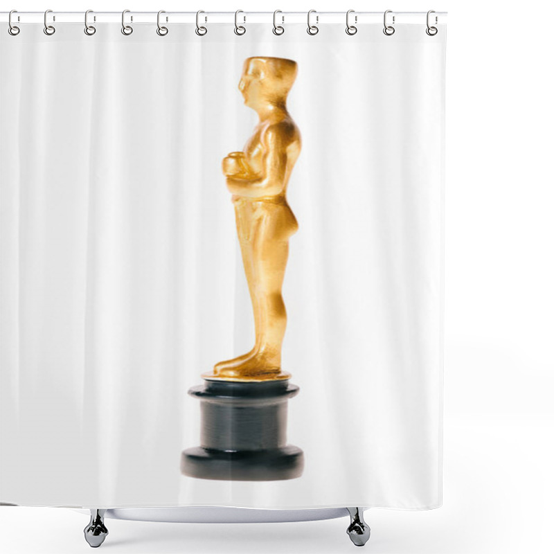 Personality  KYIV, UKRAINE - JANUARY 10, 2019: Shiny Golden Oscar Trophy Isolated On White Shower Curtains