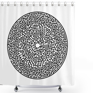 Personality  Difficult Circle Maze. Hard Round Vector Labirinth. Vector Black Circle Maze On White Background. Education Puzzle With Search Of Solution. Circular Isolated Labirinth. A Game For Logic Find Way Exit Shower Curtains