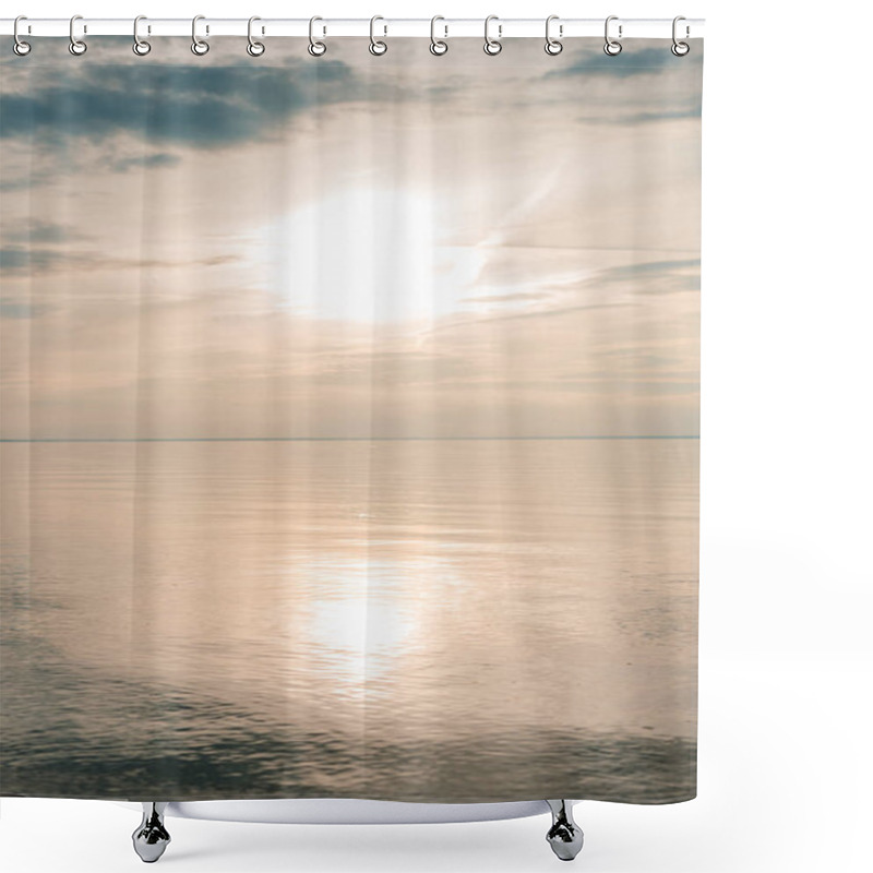 Personality  view of beautiful sunset over the sea with cloudy sky shower curtains