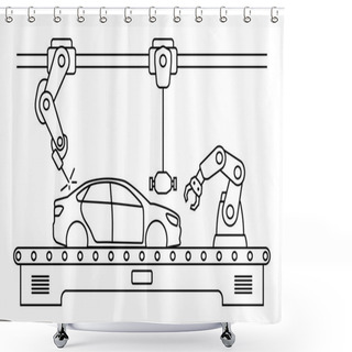 Personality  Thin Line Style Car Assembly Conveyor Line. Shower Curtains