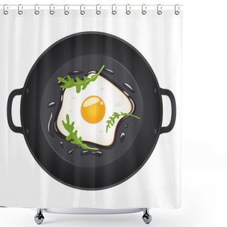 Personality  Fried Eggs With Arugula On Frying Pan, Top View. Isolated On White Background. Vector Illustration. Shower Curtains
