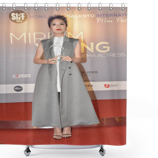 Personality  Hong Kong Actress Miriam Yeung Poses With Her Trophy Of  
