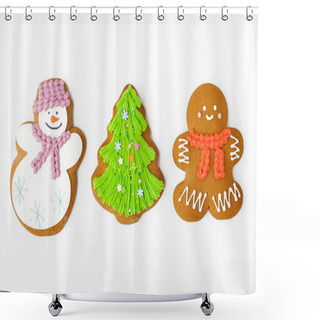 Personality  Gingerbread Cookies On The White Background Shower Curtains