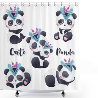 Personality  Adorable Boho Pandas Clip-art Set In Watercolor Illustration For Nursery Decoration Shower Curtains