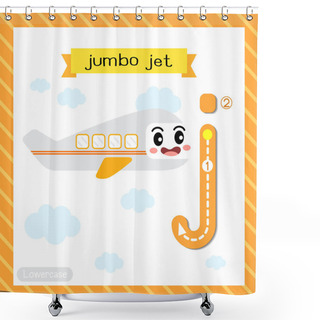 Personality  Letter J Lowercase Cute Children Colorful Transportations ABC Alphabet Tracing Flashcard Of Jumbo Jet For Kids Learning English Vocabulary And Handwriting Vector Illustration. Shower Curtains