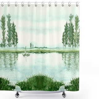 Personality  Lake, The Sky, The Trees On The Horizon - The Landscape. Poster.  Shower Curtains