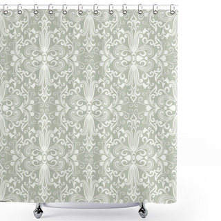 Personality  Seamless Light Green And White Floral Wallpaper Vector Background. Vintage Damask Pattern Backdrop. Shower Curtains