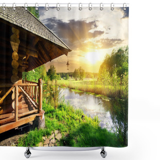 Personality  Bathhouse At Sunset Shower Curtains