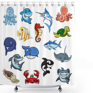 Personality  Sea And Ocean Animals, Fish Cartoon Icons Shower Curtains