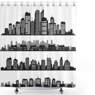 Personality  Set Of Vector Cities Silhouette And Buildings Shower Curtains