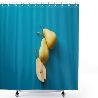 Personality  Top View Of Ripe Pears On Blue Surface Shower Curtains