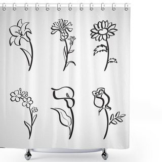 Personality  Ink Style Sketch Set - Summer Flowers Shower Curtains