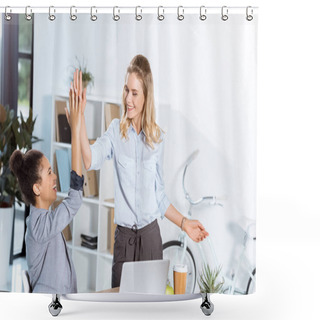 Personality  Multiethnic Businesswomen Giving High Five Shower Curtains