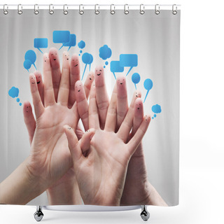 Personality  Happy Group Of Finger Smileys With Social Chat Sign And Speech Bubbles Shower Curtains