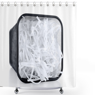 Personality  Strips Of Destroyed Paper From Shredder In Trash Can Isolated On White Shower Curtains