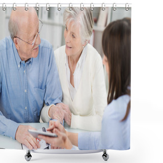 Personality  Affectionate Elderly Couple In A Business Meeting Shower Curtains