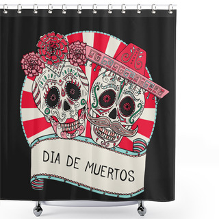 Personality  Two Sugar Skulls Vector Illustration For Day Of The Dead Shower Curtains