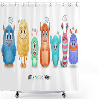 Personality  Cute Little Monster With Watercolor Illustration Shower Curtains