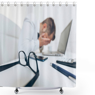 Personality  Tired Businessman From Heavy Workload Shower Curtains