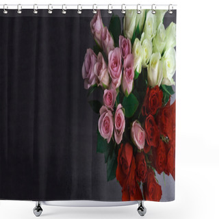 Personality  Bouquet Of Colorful Flowers, A Composition Of Multi-colored Roses. Background For The Postcard. Banner Shower Curtains
