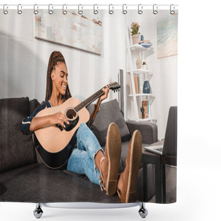 Personality   Woman Playing Guitar On Couch Shower Curtains