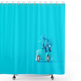 Personality  Blue Car With Luggage And Beach Accessories On Pastel Blue Background. Creative Minimal Summer Concept Idea With Copy Space 3D Render 3D Illustration Shower Curtains