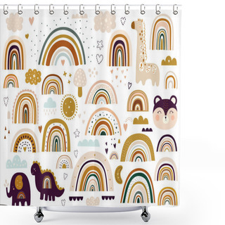 Personality  Decorative Vector Abstract Art Collection With Modern Rainbows, Funny Animals Shower Curtains