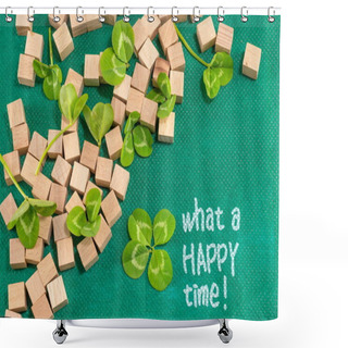 Personality  St. Patrick Decoration With Clover And Wooden Cubes Shower Curtains