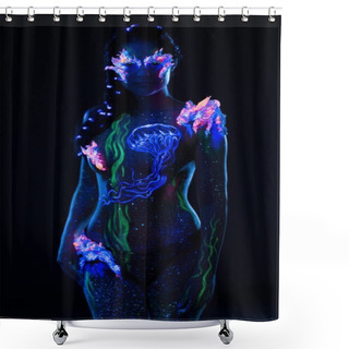 Personality  Beautiful Woman With Body Art Glowing In Ultraviolet Light Shower Curtains